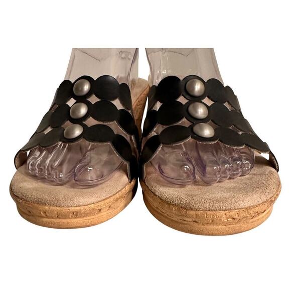 Tuscany Easy Street Black Cork Slip On Platform Wedges Slides Sandals 10M Boho - Picture 15 of 16